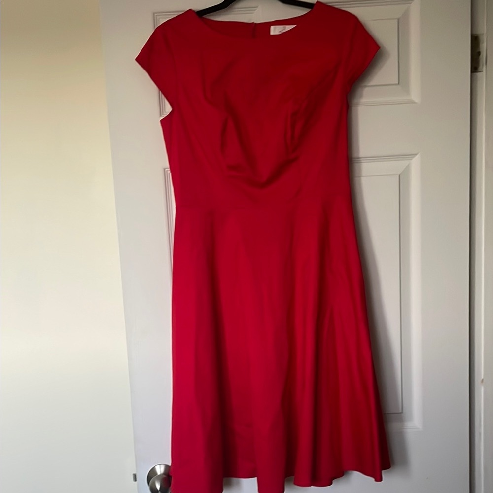 Red A-Line Midi Dress with Bateau Neckline